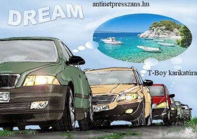 Miről álmodik az autó, poénos karikatúra, T-Boy