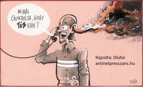 Tűzoltó humoros karikatúra Rajzolta: Dluho (Dluhopolszky László)