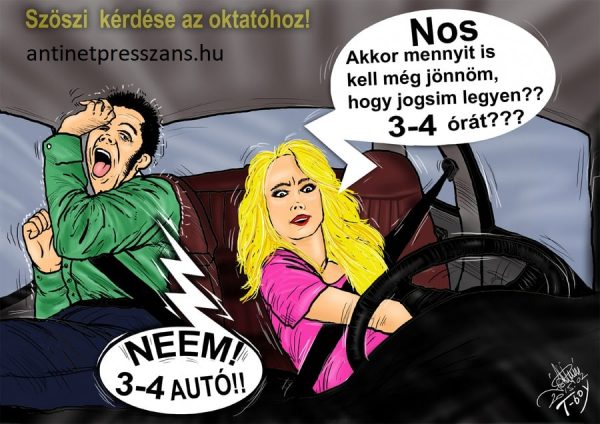 Vicces autóvezetés karikatúra